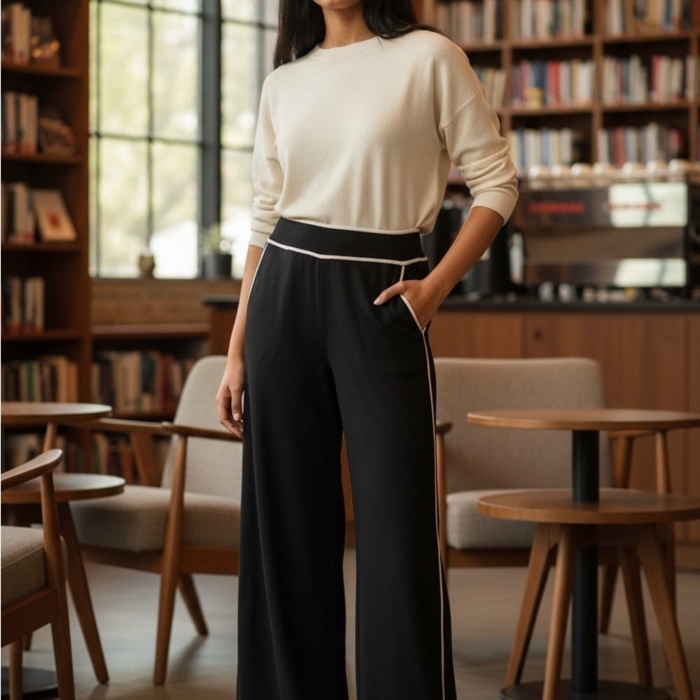 Adrianna Papell Black Jumpsuit with Cream Accents